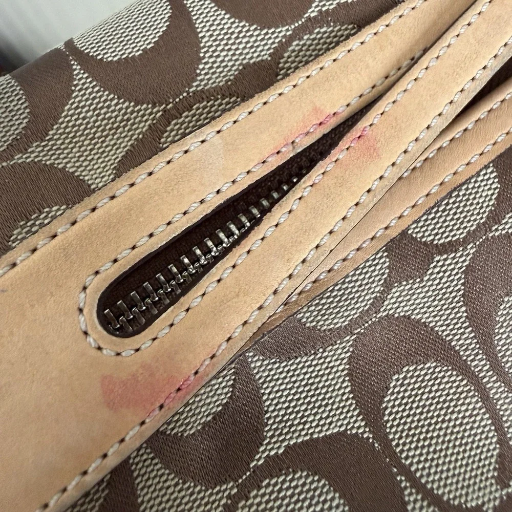 Vintage COACH Signature Canvas Leather East West Shoulder Bag Brown Tan Y2K